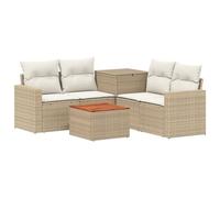 Ensemble de Canapés 6 Pièces Beige et Blanc Crème en Poly Rotin et Acier | Design modulaire adaptable, coffre de rangement pratique, cadre en acier robuste, poly rotin résistant aux intempéries,