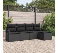 Ensemble De Canapés De Jardin 5 Pièces Avec Coussins Marron Rattan Poly, Canapé De Jardin 2 Places Avec Rangement & Coussins Marron Rattan Poly