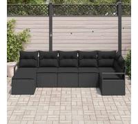 Ensemble De Canapé De Jardin 7 Pièces Avec Coussins Noir Poly Rattan, Canapé De Jardin 2 Places Avec Rangement Et Coussins Noir Poly Rattan