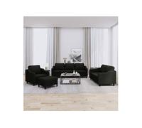 vidaXL Ensemble de canapés 4 pcs – avec coussins, accoudoirs, dossier et repose-pied – Noir tissu