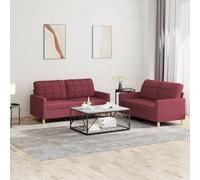 vidaXL Ensemble de canapés 2 pcs avec coussins Rouge bordeaux Tissu