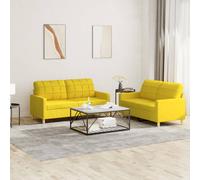 vidaXL Ensemble de canapés 2 pcs avec coussins Jaune clair Tissu