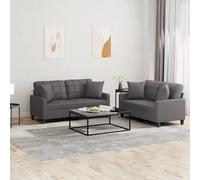 Vidaxl Ensemble De Canapés 2 Pcs Avec Coussins Gris Similicuir Gris
