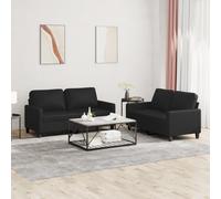 Vidaxl Ensemble De Canapés 3 Pcs Avec Coussins Noir Similicuir Noir