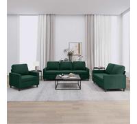 vidaXL Ensemble de canapés 3 pièces avec coussins – Velours vert foncé – Accoudoirs rembourrés