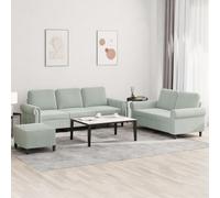 vidaXL Ensemble de canapés 3 pcs, coussins, accoudoirs et repose-pied – Gris clair velours