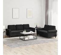 vidaXL Ensemble de Canapés avec Coussins 3 pcs, Canapés avec Accoudoirs et Dossier, Ensemble de Meubles avec Repose-Pied Salon, Moderne, Noir Velours