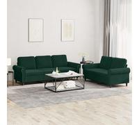 vidaXL Ensemble de canapés 2 pcs avec coussins, accoudoirs et dossier – Velours vert foncé