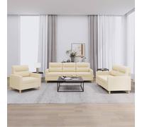 vidaXL Ensemble de canapés 3 pièces 3201554 en tissu avec coussins Crème