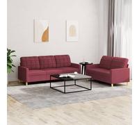 vidaXL Ensemble de canapés 3 pièces avec coussins Tissu Rouge bordeaux