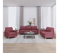 vidaXL Ensemble de canapés 3 pcs avec coussins Rouge bordeaux Tissu