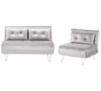 Ensemble de Canapés BZ Banquettes Convertibles 2 +1 Places en Velours Gris Pieds Dorés pour Salon au Style Moderne et Glamour Beliani