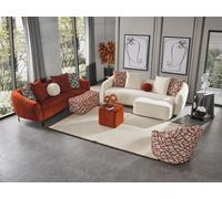 Ensemble de canapés Canapé 4 places Fauteuil 3x pouf Blanc Tissu quatre places