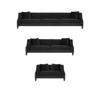 Ensemble de canapés Chesterfield 2x Canapés Chesterfield Fauteuil Noir Rembourrage Tissu