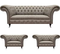 Ensemble de canapés Chesterfield de luxe Canapé 3 places textile 2x fauteuils Nouveau salon