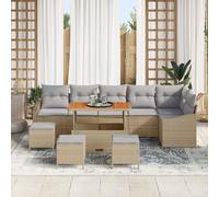 Ensemble De Canapés De Jardin 10 Pièces Avec Coussins Beige Poly Rotin Acacia, Canapé De Jardin 2 Places Avec Rangement Et Coussins Beige Poly Rotin, Ensemble De Salle À Manger De Jardin 4 Pièces Avec