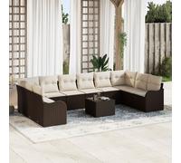 vidaXL Ensemble de canapé de jardin avec coussins 11 pcs brun poly rotin
