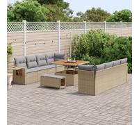 Ensemble De Canapés De Jardin 11 Pièces Avec Coussins Beige Poly Rotin Acacia, Ensemble De Salle À Manger De Jardin 3 Pièces Avec Coussins Beige Poly Rotin Acacia