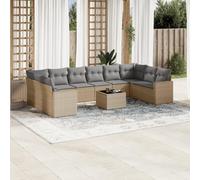 Ensemble de canapés de jardin 11 pièces avec coussins, en résine tressée beige, Design modulaire, Rangement intégré, Canapé extérieur terrasse, Salon de jardin rotin, Pour jardin et terrasse, Beige