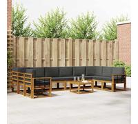 Ensemble de canapés de jardin 11 pièces en bois d'acacia massif, naturel et anthracite, salon modulaire pour jardins et patios modernes.