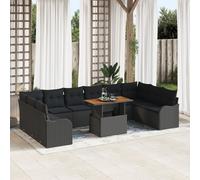 Ensemble De Canapés De Jardin 11 Pièces Vidaxl Avec Coussins Noir Rattan Acacia, Canapé De Jardin 2 Places Vidaxl Avec Coussins Noir Rattan