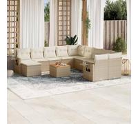 Ensemble de canapés de jardin 12 pièces avec coussins, en résine tressée beige, Conception modulaire, Table d'appoint, Housse amovible, Salon de jardin extérieur, Canapé extérieur terrasse, Beige