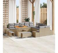 Ensemble De Canapés De Jardin 13 Pièces Avec Coussins Beige Poly Rattan Acacia, Canapé De Jardin 2 Places Avec Rangement Et Coussins Beige Poly Rattan, Ensemble De Salle À Manger De Jardin 3 Pièces Av
