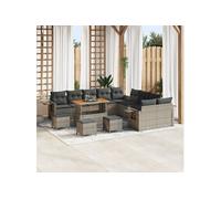 Ensemble de Canapés de Jardin 14 Pièces avec Coussins Gris Poly Rattan Acacia, Ensemble de Salle à Manger de Jardin 4 Pièces av