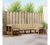 Ensemble de canapés de jardin 5 pièces avec coussins - Beige naturel - Bois d'acacia massif - Ensemble de salon moderne pour terrasse, terrasse et piscine, avec accoudoirs et garniture