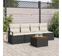 Ensemble De Canapés De Jardin 5 Pièces Avec Coussins Noir Rotin Synthétique Acacia, Canapé De Jardin 2 Places Avec Coussins Noir Rotin Synthétique