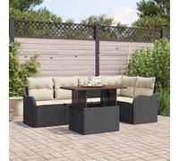 Ensemble De Canapés De Jardin 6 Pièces Avec Coussins Noir Poly Rotin, Canapé De Jardin 2 Places Avec Rangement Et Coussins Noir Poly Rotin