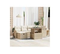 Ensemble de Canapés de Jardin 7 Pièces avec Coussins Beige Rattan Poly, Canapé de Jardin 2 Places avec Rangement & Coussins 3361050 Beige