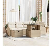 Ensemble De Canapés De Jardin 7 Pièces Avec Coussins Beige Rotin Synthétique, Canapé De Jardin 2 Places Avec Rangement & Coussins Beige Rotin Synthétique