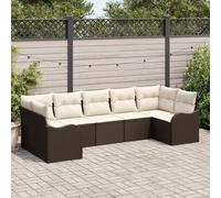 Ensemble De Canapés De Jardin 7 Pièces Avec Coussins Poly Rattan Marron, Canapé De Jardin 2 Places Avec Rangement Et Coussins Poly Rattan Marron