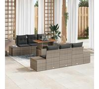 Ensemble de canapés de jardin 7 pièces en rotin gris avec rangement, canapé modulaire avec quatre canapés latéraux et deux sièges centraux, sacs imperméables, table de jardin,