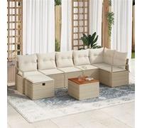 Ensemble de canapés de jardin 8 pièces avec coussins beige poly rattan, Canapé de jardin 2 places avec coussins beige poly ratt