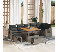 Ensemble De Canapés De Jardin 9 Pièces Avec Coussins Gris En Rotin Synthétique Acacia, Ensemble De Salle À Manger De Jardin 3 Pièces Avec Coussins Gris En Rotin Synthétique Acacia