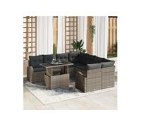 Ensemble de canapés de jardin 9 pièces avec coussins Gris Poly rotin
