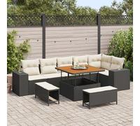 Ensemble De Canapés De Jardin À 9 Pièces En Rattan Poly Noir Avec Coussins Crème, Ensemble De Salle À Manger De Jardin À 3 Pièces Avec Coussins En Rattan Poly Noir