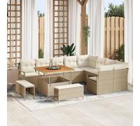 Ensemble De Canapés De Jardin De 12 Pièces Avec Coussins Beige En Poly Rotin Acacia, Ensemble De Salle À Manger De Jardin De 3 Pièces Avec Coussins Beige En Poly Rotin Acacia, Canapé De Jardin De 2 Pl