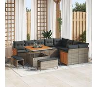 Ensemble De Canapés De Jardin De 12 Pièces Avec Coussins Gris Poly Rattan Acacia, Ensemble De Salle À Manger De Jardin De 3 Pièces Avec Coussins Gris Poly Rattan Acacia