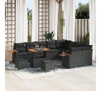 Ensemble De Canapés De Jardin De 12 Pièces Avec Coussins Noir Rotin Synthétique Acacia, Ensemble De Repas De Jardin De 3 Pièces Avec Coussins Noir Rotin Synthétique Acacia
