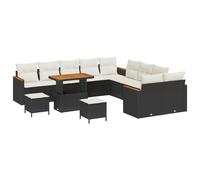 Ensemble De Canapés De Jardin De 13 Pièces Avec Coussins En Poly Rotin Noir Acacia, Ensemble De Salle À Manger De Jardin De 3 Pièces Avec Coussins En Poly Rotin Noir Acacia