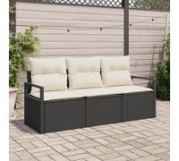 Ensemble De Canapés De Jardin De 3 Pièces Avec Coussins Noir Poly Rotin, Canapé De Jardin De 2 Places Avec Rangement Et Coussins Noir Poly Rotin