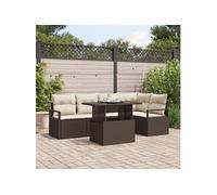 vidaXL Canapé de Jardin 6 Pièces avec Coussins Marron en Rattan Poly | Canapé Extérieur Modulable Confortable et Résistant aux Intempéries avec Table Basse pour Terrasse et Patio