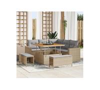 Ensemble De Canapés De Jardin De 8 Pièces Avec Coussins Beige Rattan Poly Acacia, Ensemble De Repas De Jardin De 3 Pièces Avec Coussins Beige Rattan Poly Acacia