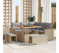 Ensemble De Canapés De Jardin De 8 Pièces Avec Coussins Beige Rattan Poly Acacia, Ensemble De Repas De Jardin De 3 Pièces Avec Coussins Beige Rattan Poly Acacia
