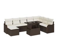 Ensemble De Canapés De Jardin De 9 Pièces Avec Coussins Marron En Poly Rattan, Canapé De Jardin 2 Places Avec Coussins Marron En Poly Rattan