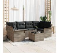 Ensemble De Canapés De Jardin En 7 Pièces Avec Coussins Gris En Rattan Poly Vidaxl, Canapé De Jardin 2 Places Avec Rangement & Coussins Gris En Rattan Poly Vidaxl