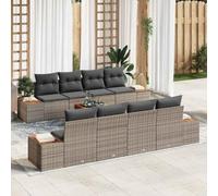 Ensemble de canapés de jardin en polyrotin gris 9 pièces avec rangement et table, ensemble de salon modulaire avec quatre sièges centraux et quatre canapés, coussins en polyester